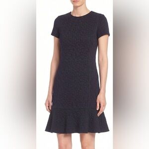 Sharagano Navy Blue Pattern Textured Dress - Size 14